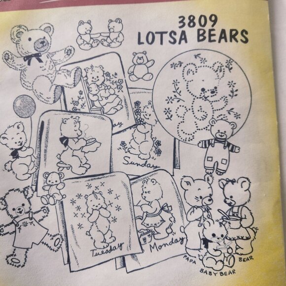 Aunt Marthas Iron On Transfers 3809 Lotsa Bears Embroidery Fabric Painting Quilt - Picture 2 of 5